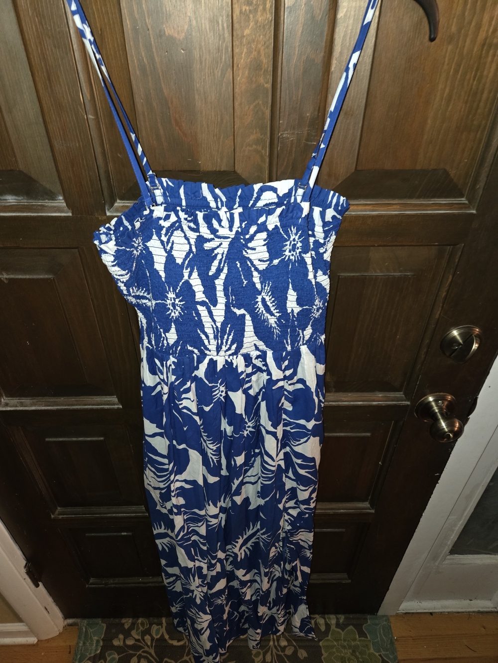LOFT Blue and White Floral Smocked Maxi Dress